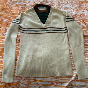Vintage 70s-Era Keen Man Knit Tennis Sweater - Cream - "Men's" Medium
